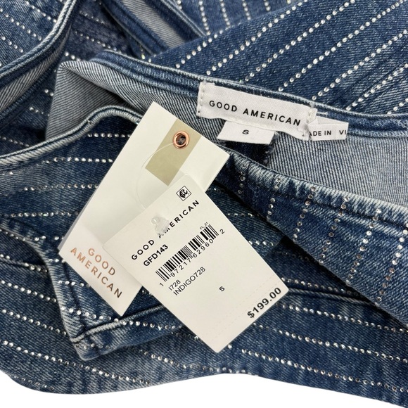 Good American Rhinestone Denim Mini Dress Indigo Blue Bodycon Size Small - Picture 11 of 12